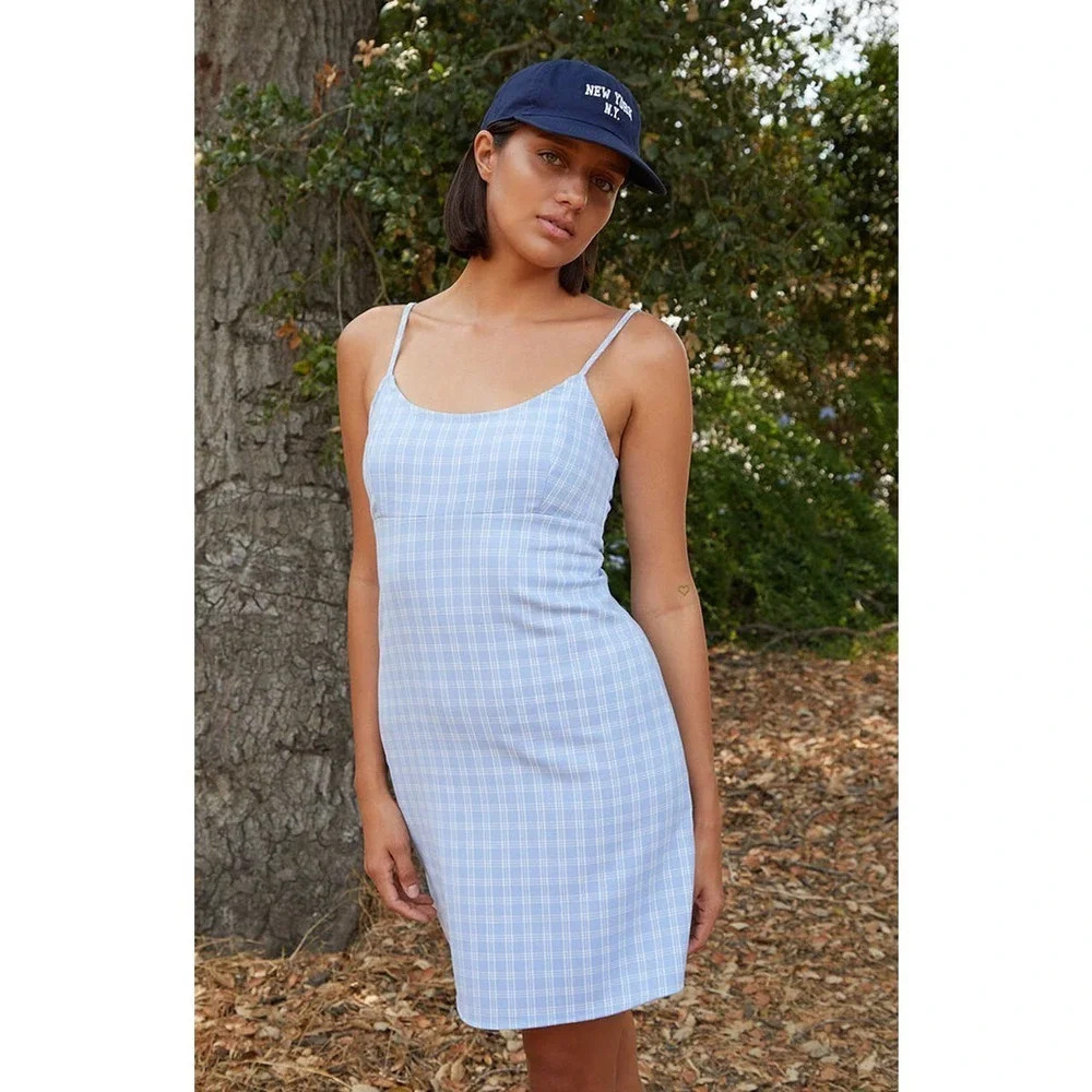 BRANDY MELVILLE John Galt Blue Plaid Colleen Mini Dress